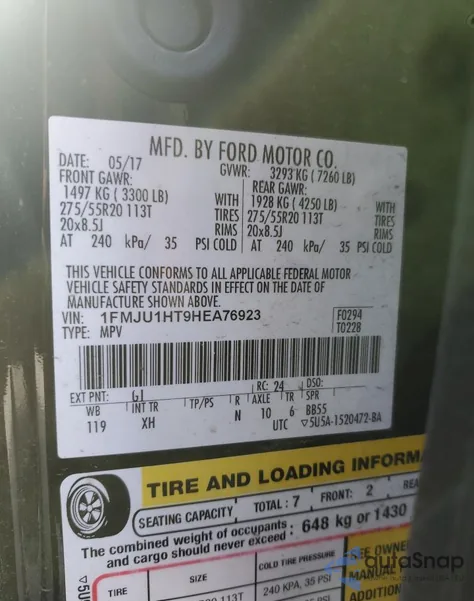 2017 Ford Expedition Xlt z USA, uszkodzony, nr VIN 1FMJU1HT9HEA76923